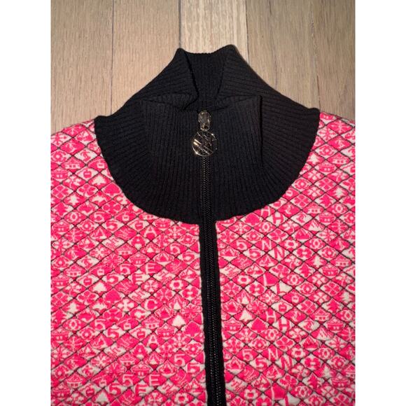 Chanel 19B Coco Neige Ski Pink Quilted Black Logo Wool Cardigan Zip Up Jacket 38 - Picture 4 of 16